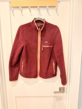 Patagonia kid’s Retro Pile Fleece Jacket - Burgundy with Peach Trim